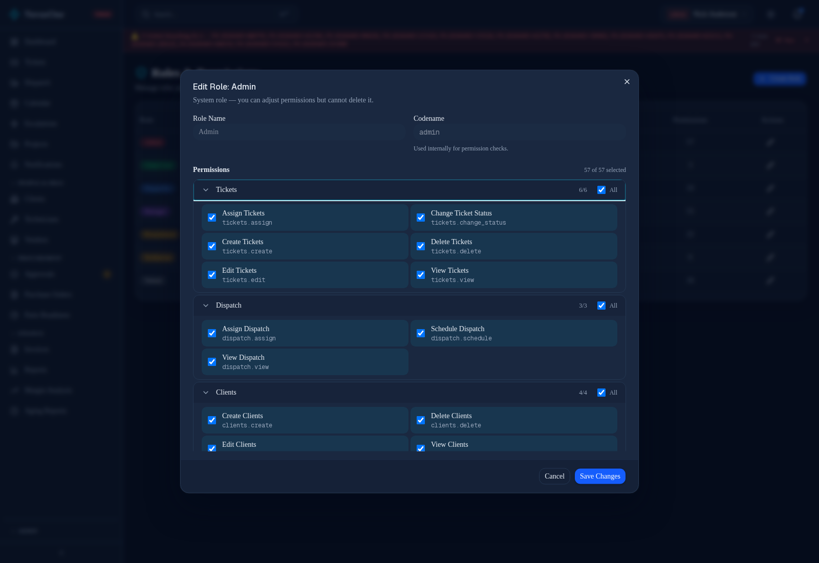 NovusOne roles and permissions management with granular permission controls